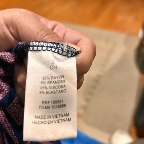 Olive & Oak Navy & Pink Striped Cinched Waist Jersey Dress size small - Picture 7 of 9